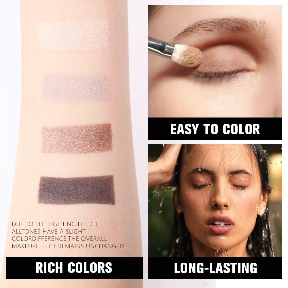 Kaely Powder Eyeshadow Quad, Smoky Black Gray Matte Glitter Eyeshadow Palette Makeup, Neutral Eye Shadow Palette for Older Women Pigmented Waterproof, sombras para ojos, Blendable, Cruelty-free, 07