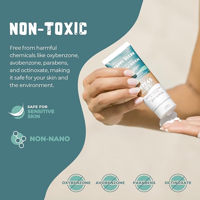 Reef Safe Sunscreen SPF 45 – Biodegradable Mineral Zinc Oxide Lotion, Water Resistant, Travel Size 2.5 oz, Face & Body