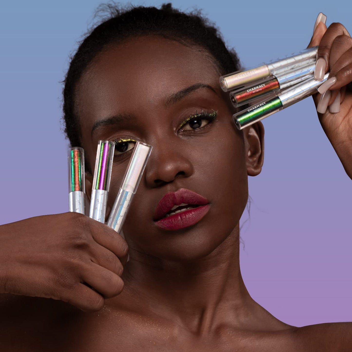 Chameleon Glitter Liquid Eyeliner, Highly Pigmented Intense Color Shifting, Waterproof Eyeliner Metallic Multi-Reflective Finish, Longwearing, Smudge-proof, Ultra-Fine Tip, PINK GOLD GREEN 902