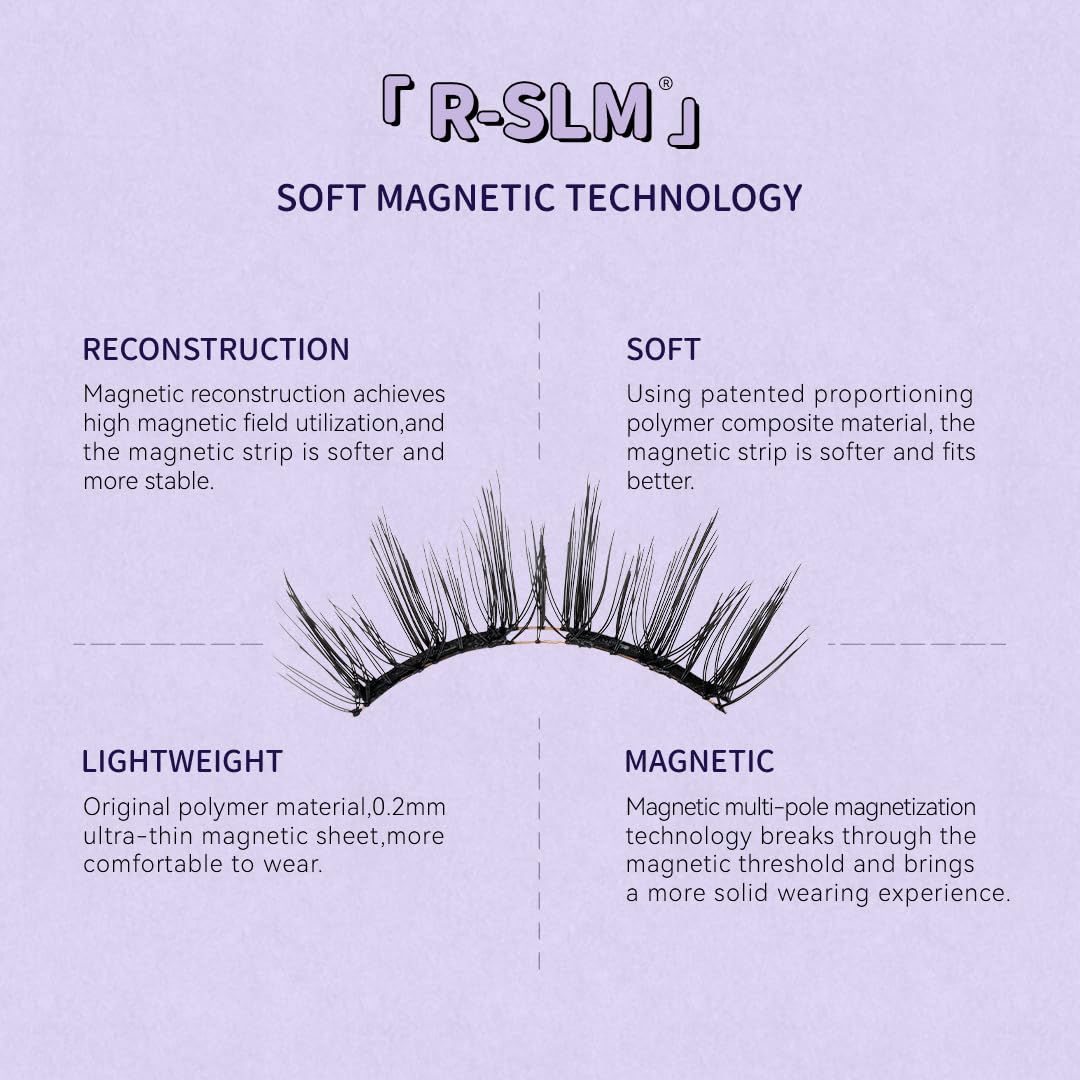 Soft Magnetic Eyelashes Kit with Applicator, No.12 Iris Black BearisBug, Reusable Glue-free Wispy Magnetic Lashes, Cruelty-free False Lashes, Waterproof, Lightweight, Suit for Heavy Makeup