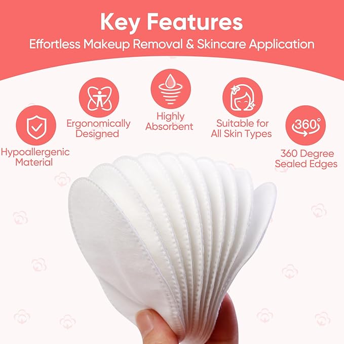 Large Oval Cotton Pads, 140 Count, 3-Layer Dual Textured Design, Lint-Free, Ultra-Soft Cotton Ovals for All Skin Types, Ideal for Makeup Removal, Cleansing, Skincare, and More