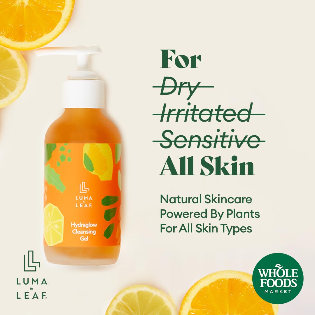 LUMA & LEAF Hydraglow Brightening Face Wash with Hyaluronic Acid | Gentle Daily Exfoliating Gel Cleanser for Dull Skin & Dark Spots | For All Skin Types | 3.8 fl oz