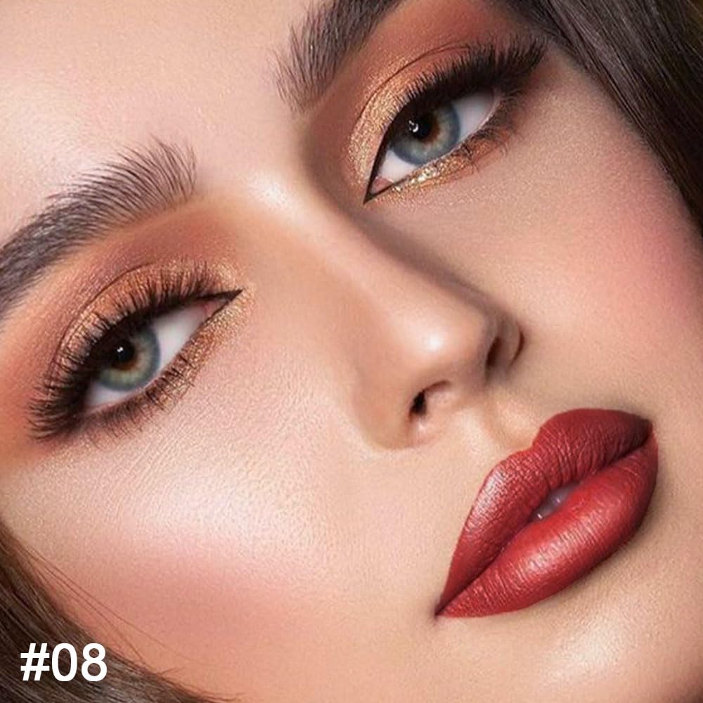 evpct 1Pcs Mauve Red Metallic Lip Liner and Lipstick Set Kit for Women Lips Kit with Lip Liner Lip Stains Long Lasting Waterproof 24 Hour Lipstick and Lip Liners Combo Lipliners Pencil Set 08#