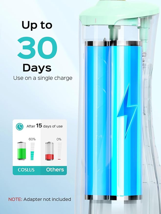 COSLUS E40 Portable Water Flosser for Teeth: 10 Pressure Settings Professional Water Dental Pick for Orthodontic, Braces & Sensitive Gums - Cordless for Travel Use, for Adults Teens, BPA-Free