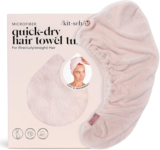 Kitsch Microfiber Hair Towel Wrap for Women – Ultra Absorbent Microfiber Bath Towels for Wet, Curly, Long or Short Hair – Anti-Frizz Hair Wrap, Great Hair Care Gifts for Women – Pink