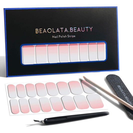 Nail Polish Strips, 32PCS Salon Quality Wraps, Long Lasting Gel Nail Stickers for Women Easy Apply& Remove (White Ray Drift)