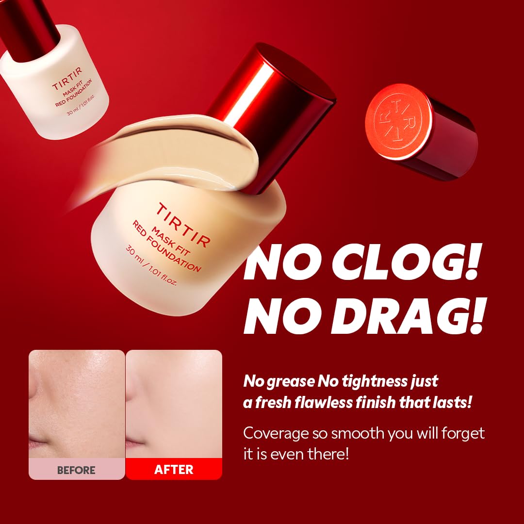 TIRTIR Mask Fit Red FoundationㅣLong Lasting Flawless Coverage, Energy Essence, Lightweight, Hydrating, Pore-Blurring, Breathable Satin Finish, Makeup, Radiant Skin, #39W Caramel, 1.01 Fl Oz