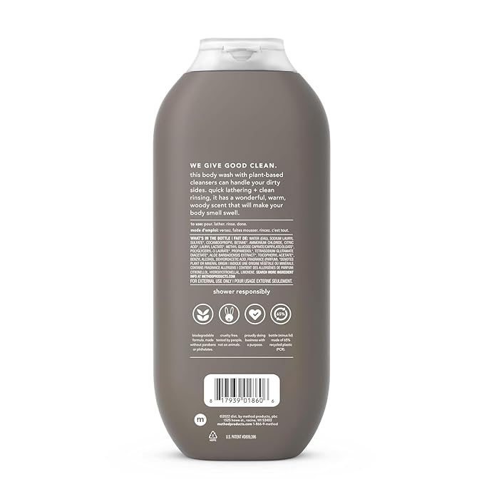 Method Men Body Wash,Cedar + Cypress,Paraben and Phthalate Free,18 FL Oz,(Pack of 6)