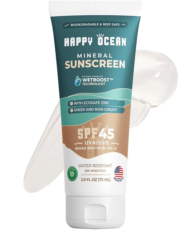 Reef Safe Sunscreen SPF 45 – Biodegradable Mineral Zinc Oxide Lotion, Water Resistant, Travel Size 2.5 oz, Face & Body