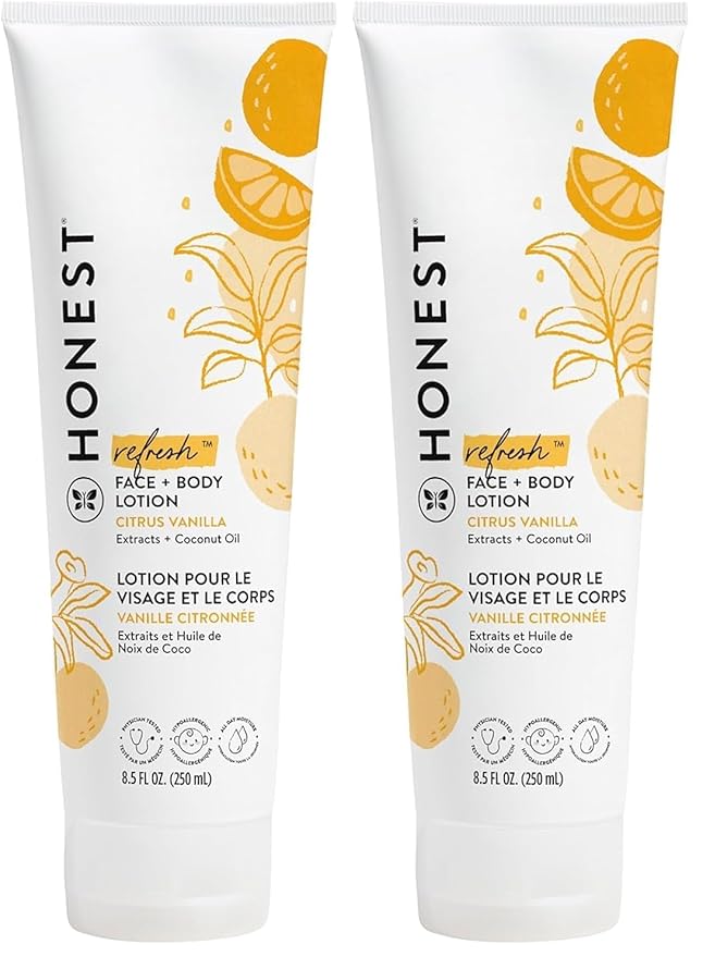 The Honest Company Hydrating Face and Body Lotion,Fast Absorbing,Naturally Derived Hypoallergenic,Citrus Vanilla Refresh,8.5 fl oz,(Pack of 2)