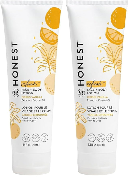 The Honest Company Hydrating Face and Body Lotion,Fast Absorbing,Naturally Derived Hypoallergenic,Citrus Vanilla Refresh,8.5 fl oz,(Pack of 2)