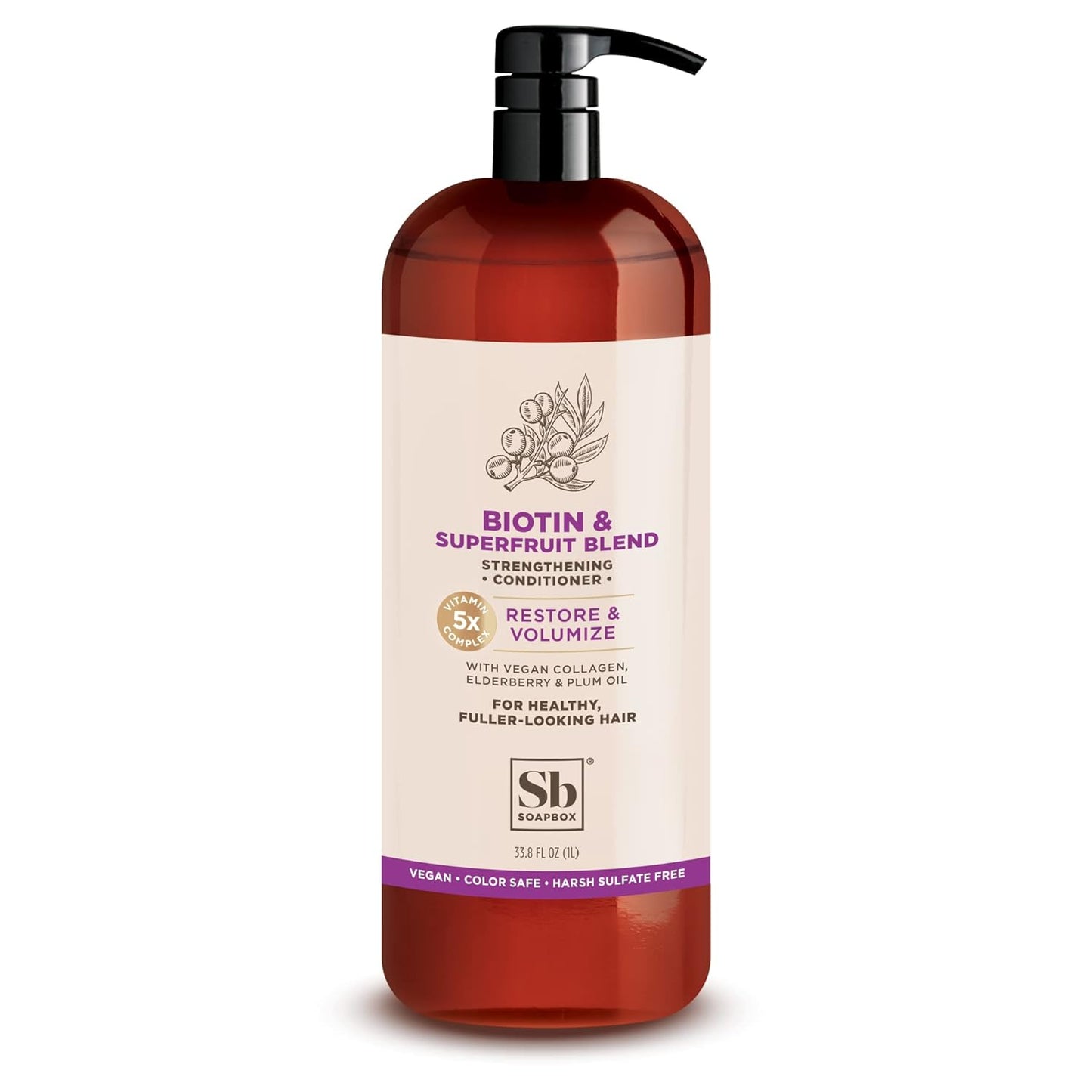 Soapbox Biotin & Collagen Super Fruit Conditioner for Thin, Fine, Thinning Hair | Volumizing & Softening Conditioner to Promote Hair Growth, Strength, Fullness, 1 Liter Pump Bottle