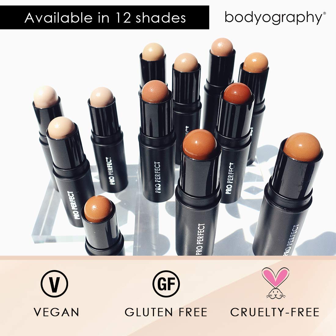 Bodyography Pro Perfect Foundation Stick - Demi-Matte Finish with A Natural Look - Enhancer for Concealing, Highlighting, and Contouring - Vitamin C & E (Espresso)