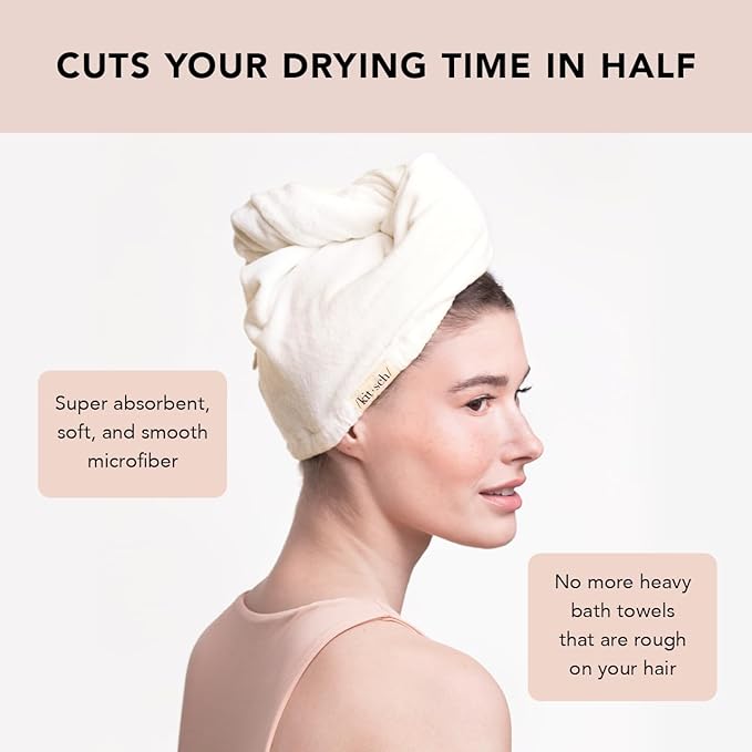 Kitsch Microfiber Hair Towel Wrap for Women – Ultra Absorbent Microfiber Bath Towels for Wet, Curly, Long or Short Hair – Anti-Frizz Hair Wrap, Great Hair Care Gifts for Women – White Ivory