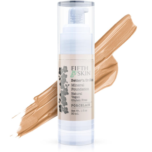Fifth & Skin: Better’n Ur Skin Liquid Foundation (PORCELAIN) - Natural, Organic, Vegan, Cruelty-Free - Gluten-Free Beauty with Buildable Coverage and Palm-Free Luxury - 1 oz