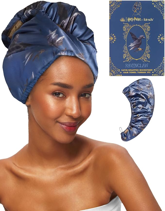 Kitsch Harry Potter x Microfiber Hair Towel Wrap for Women – Ultra Absorbent Microfiber Bath Towels for Wet, Curly, Long/Short Hair, Anti-Frizz Hair Wrap, Great Hair Care Gifts for Women – Ravenclaw