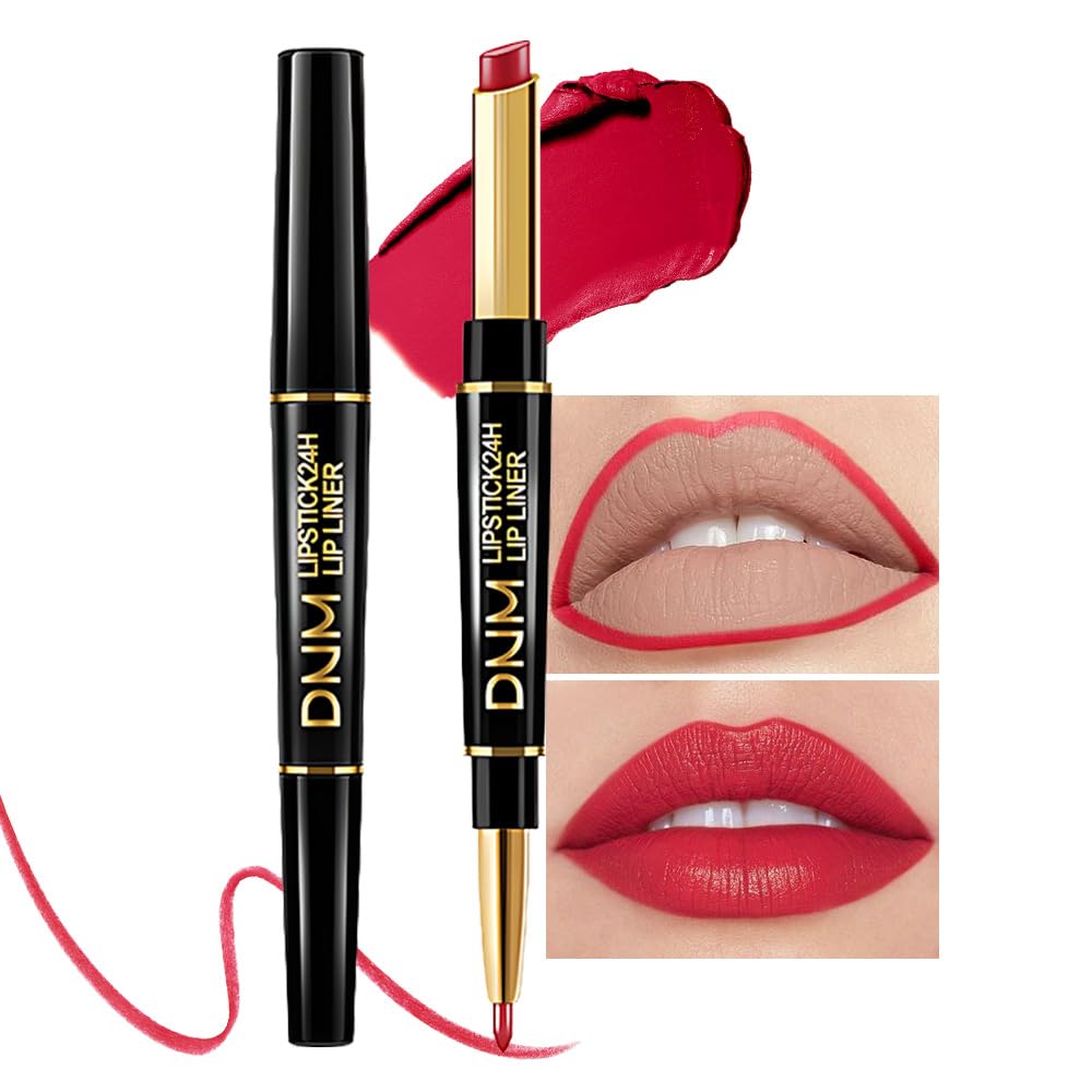 evpct 1Pcs Red Velvet Matte Lip Liner and Lipstick Combo Set Kit for Women, Lovely Sexy Rose Red Magic 24 Hours Lipstick and Lip Liner Gloss Stain Makeup Set Long Lasting Waterproof 24 labial, 41#