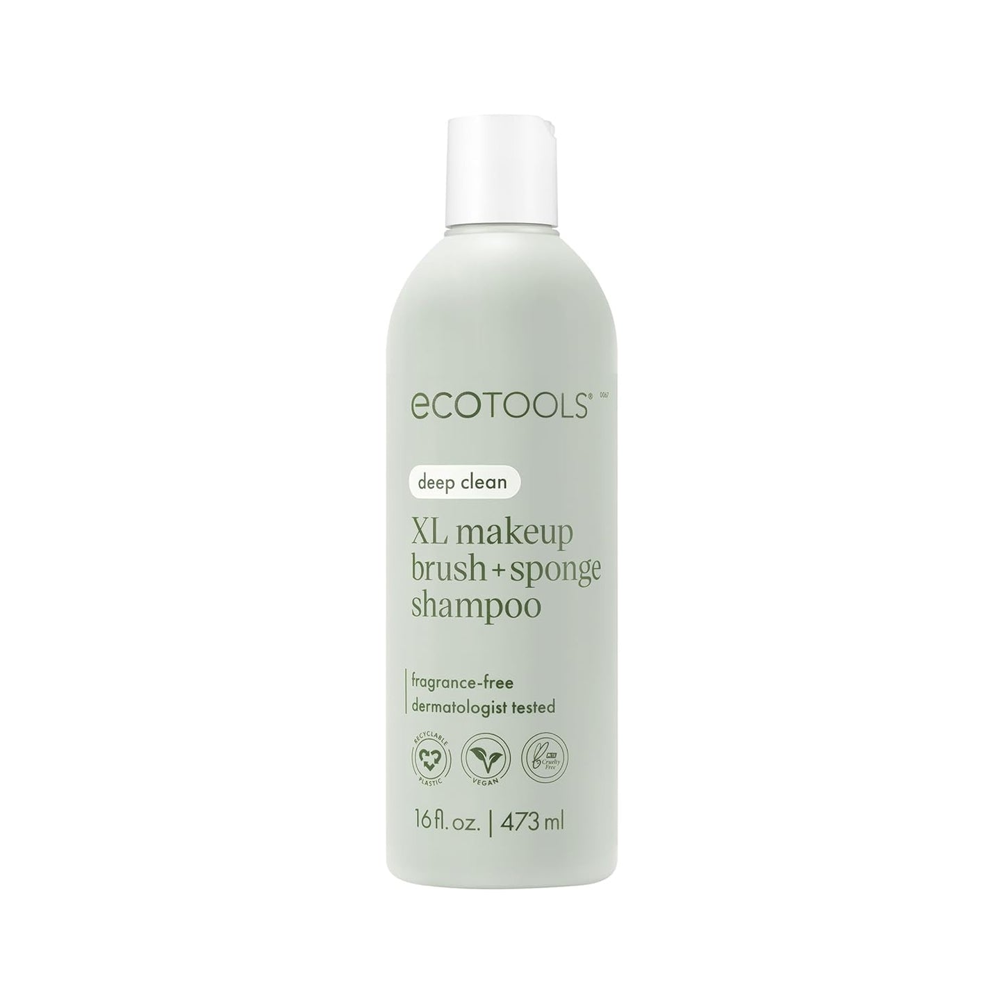 EcoTools XL Makeup Brush + Sponge Shampoo, Removes Makeup, Dirt, & Impurities From Makeup Brushes & Makeup Blending Sponges, Fragrance-Free, Vegan, & Cruelty-Free 16 fl. oz./473 ml, 1 Count, Clear