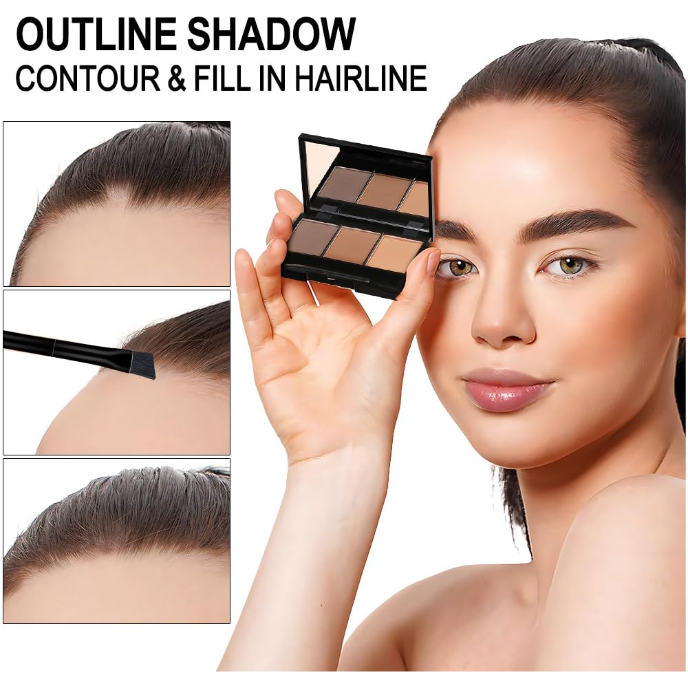 Brow Powder Kit – Long-Lasting 3-Color Brow Filler for Full, Defined Natural Brows, Contour Palette with Double-Ended Brush, sombra para cejas (02)