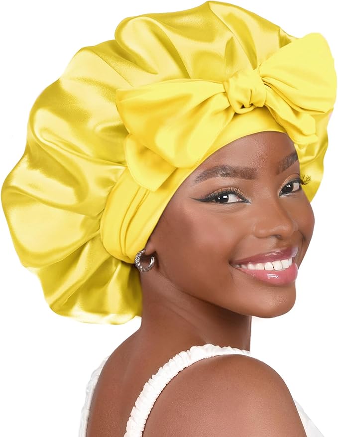 YANIBEST Adjustable Satin Bonnet for Sleeping Women Double Layer Hair Wrap Reduce Friction Prevent Frizz Natural Curly Hair