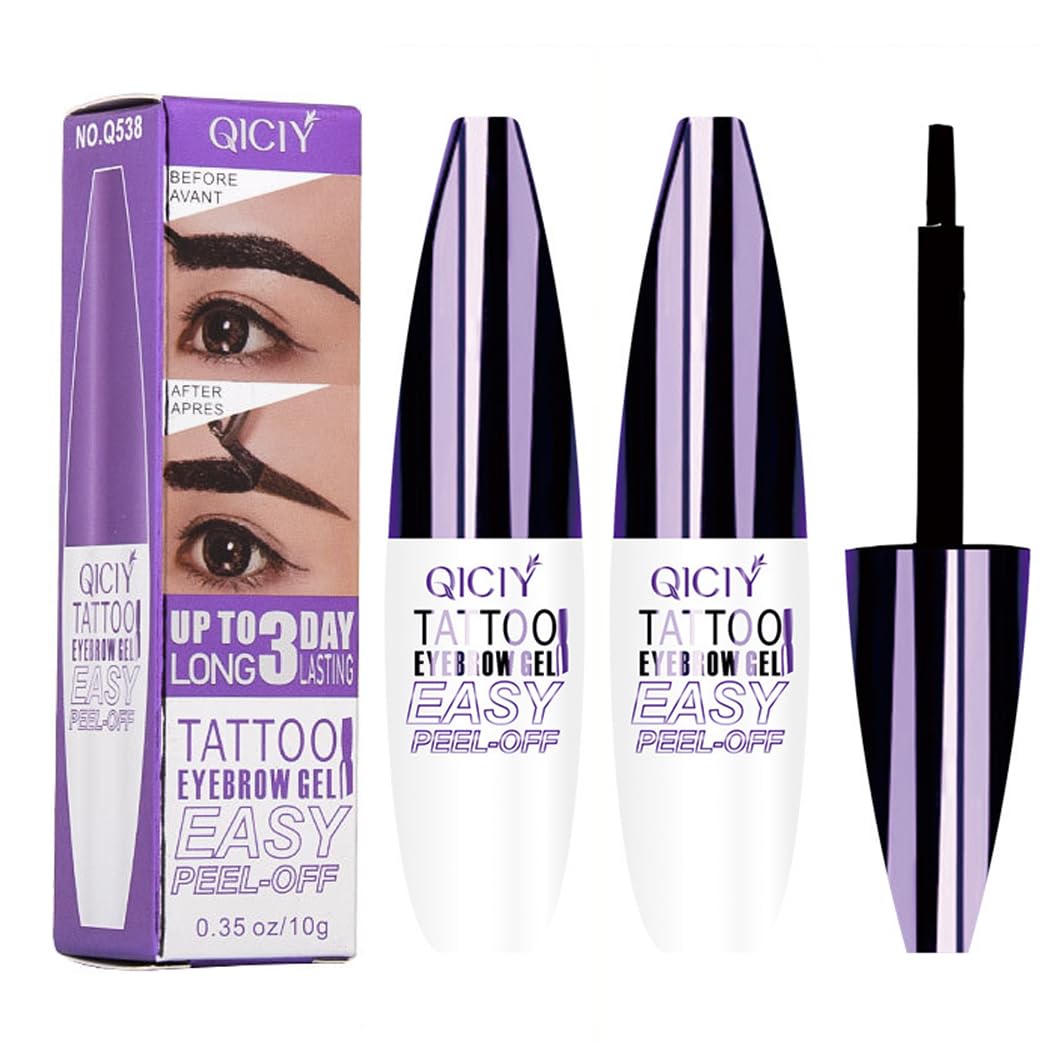 2pcs Black Tattoo Eyebrow Gel Tinting, Waterproof & Transfer-proof for Fuller Brows, Suitable for All Skin Types (Black, 2Pcs)