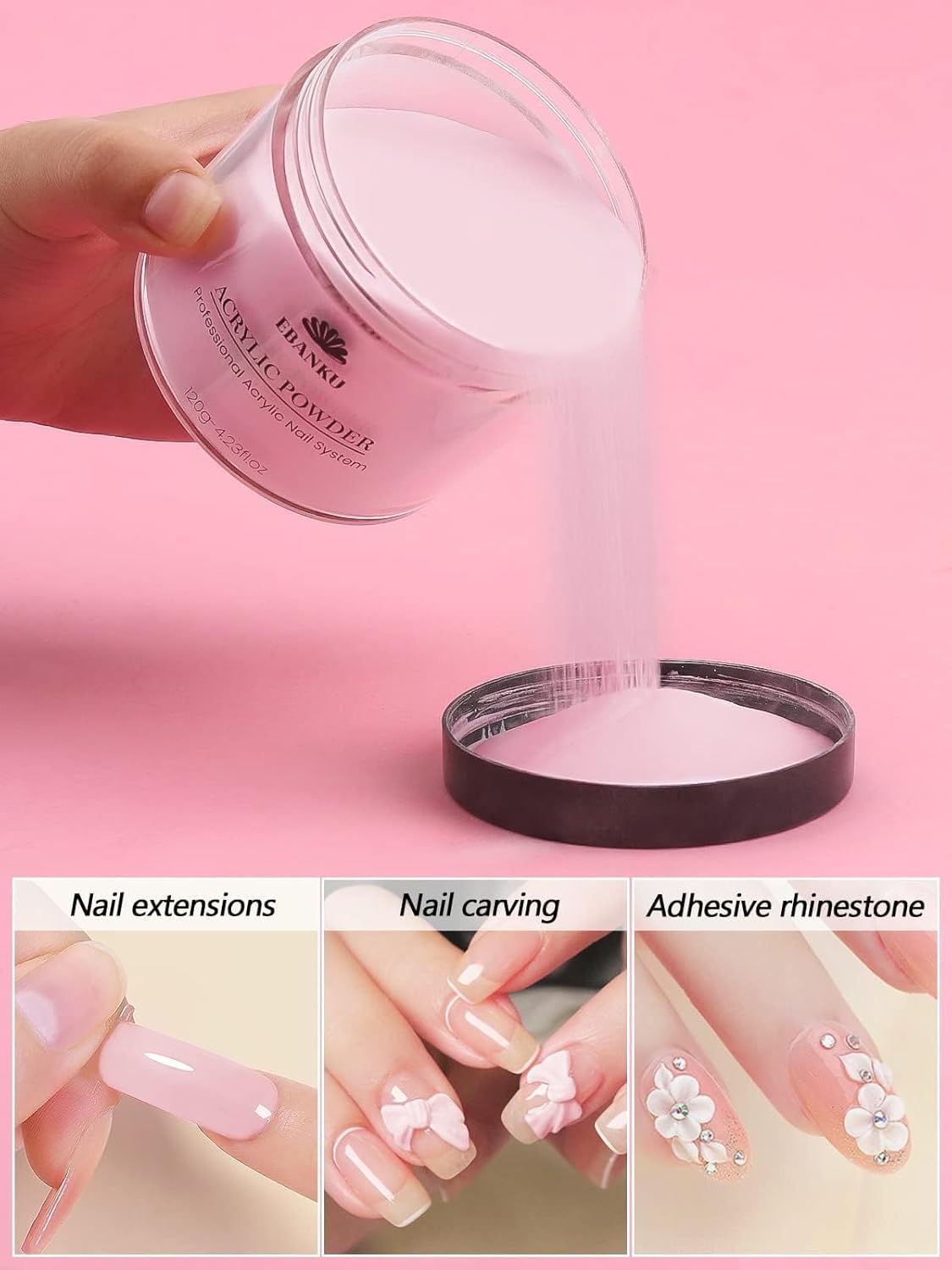 EBANKU Acrylic Nail Powder, 4.2oz Pink Powder for Nail Extensions & Sculpting, Colored Acrylic Nail Powders for French Nail Extension, Gifts for Women