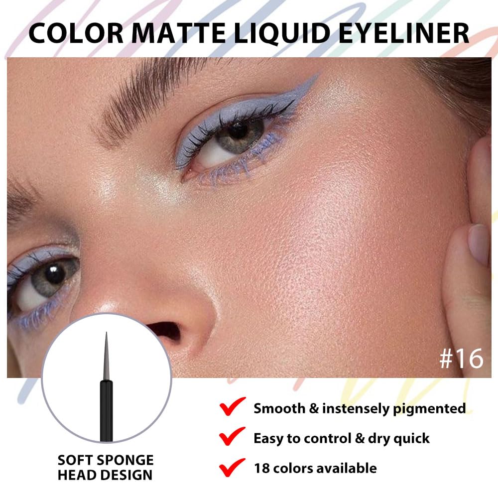 evpct 6Pcs Dark Blue Violet Maroon Grey White Black Liquid Eyeliner Set Waterproof Eye Liners for Women, Eyes Wing Colored Eyeliner delineador de ojos a prueba de agua contra el agua blanco para ojos