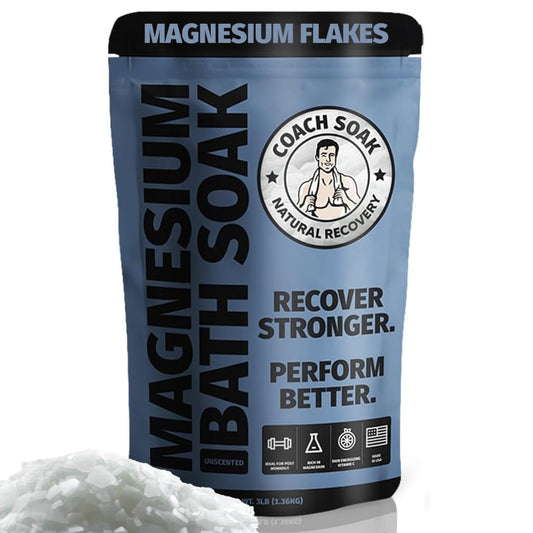 Coach Soak Recovery Bath Soak - Alternative to Epsom Salt Bath Soak - Fast-Absorbing Pure Magnesium Flakes with 21 Minerals, Bath Salts & Essential Oils - 3 lb (1 Pack) - Unscented