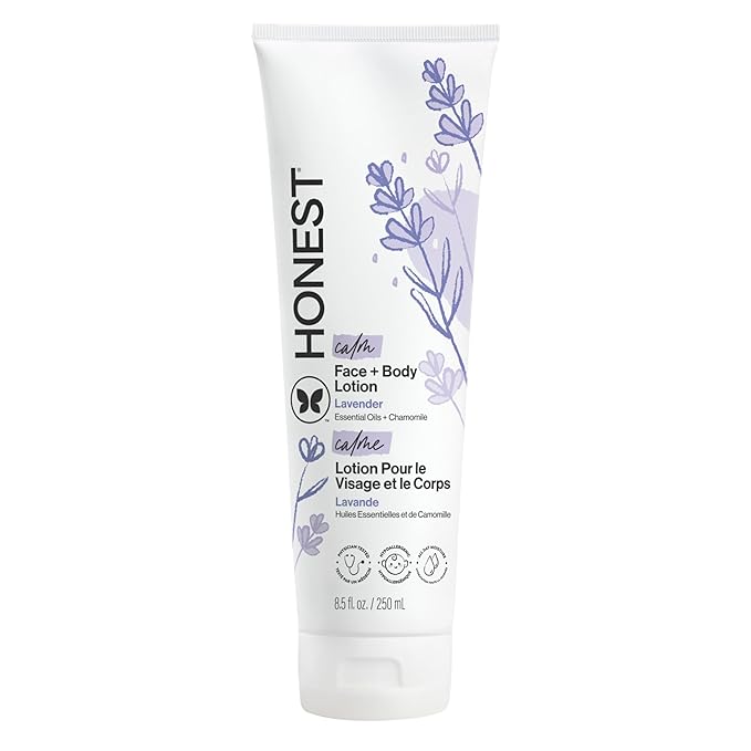 The Honest Company Hydrating Face Body Lotion, Fast Absorbing, Naturally Derived, Hypoallergenic, Lavender Calm, 8.5 fl oz