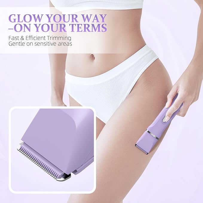 5-in-1 Bikini Trimmer for Women, IPX7 Waterproof Electric Razors Shaver, Cordless Body Hair Trimmer, Facial & Pubic Hair Removal, Ceramic Blade (Purple)