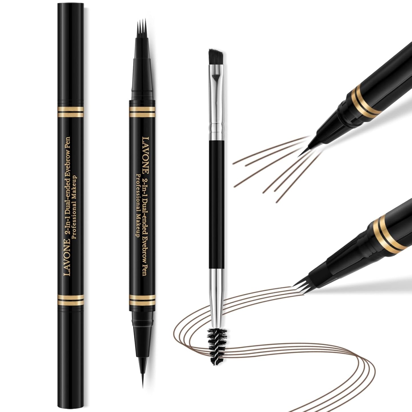 Eyebrow Pen,2-in-1 Waterproof Eyebrow Pencil with 4 Tip Microblading Brow Pen and Ultra-Precise Brow Pencil,with Dual-ended Eyebrow Brush,Eyebrow Makeup for Natural Looking - Dark Brunette