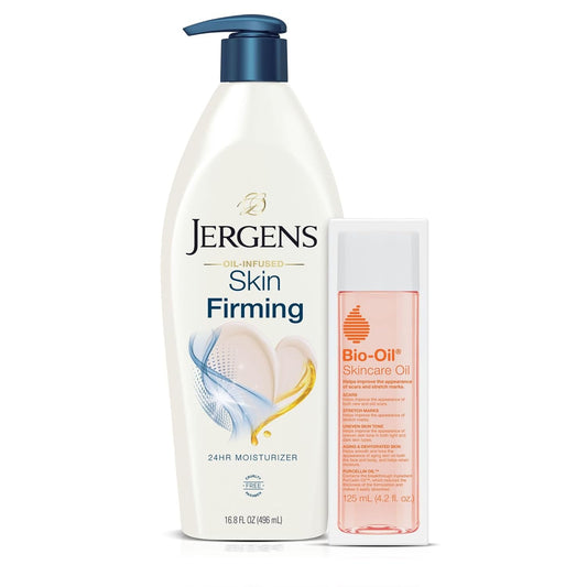 Bio-Oil Skincare Oil 4.2oz and Jergens Skin Firming Moisturizing Body Lotion Dry Skin 16.8 oz Trail Pack, Hydrating Moisturizer, for Dry Skin, Firming Body Lotion Trial Pack