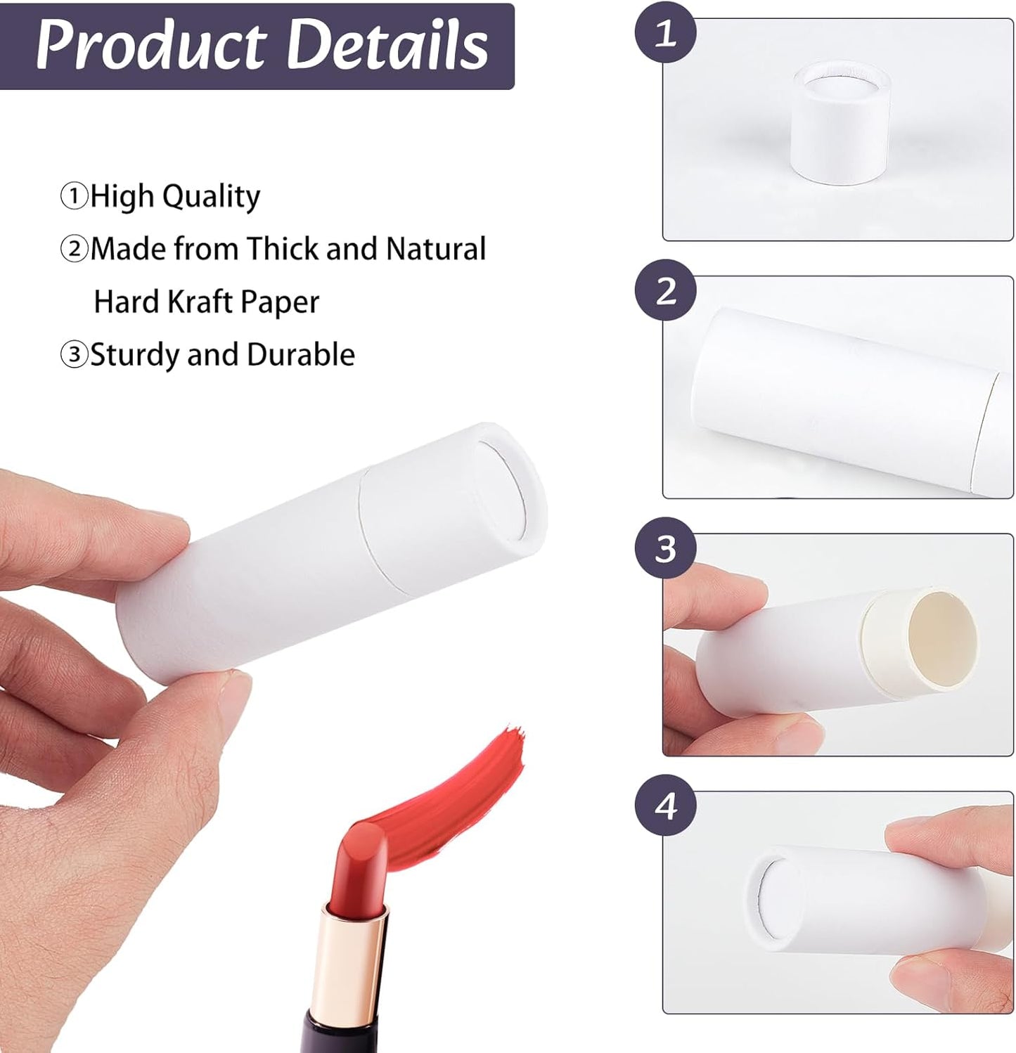 NICENEEDED 10 Pcs Paperboard Lip Balm Tubes, White Paper Lipstick Tube, Cardboard Empty Lip Gloss Container Solid Perfume Tube Cosmetic Box for DIY Lip Gloss Balm Chapstick