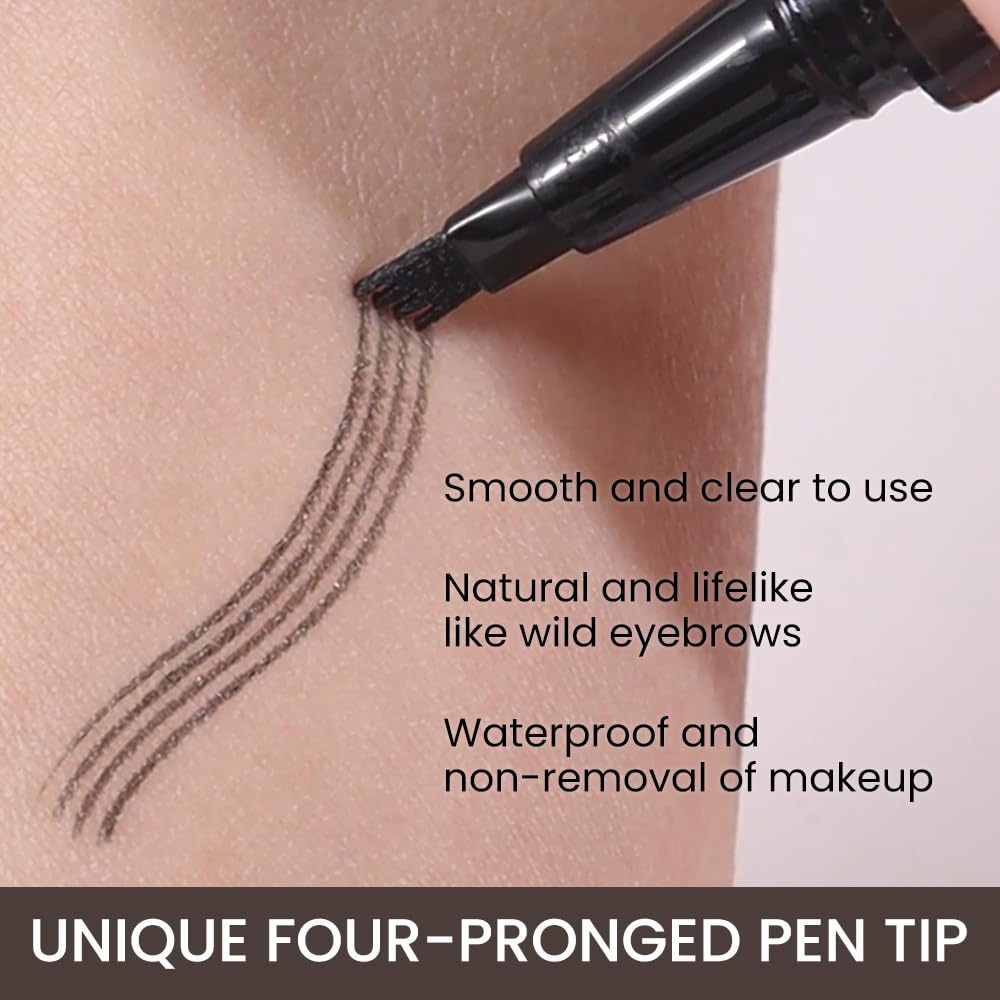 Kaely 2Pcs Eyebrow Pencils for Women, 4 Tip Magical Precise Waterproof Brow Pen, Microblading Eyebrow Contouring Pen, lapiz de cejas 3d Eye Brow Gel, 24h Smudge Proof,03 Black Brown