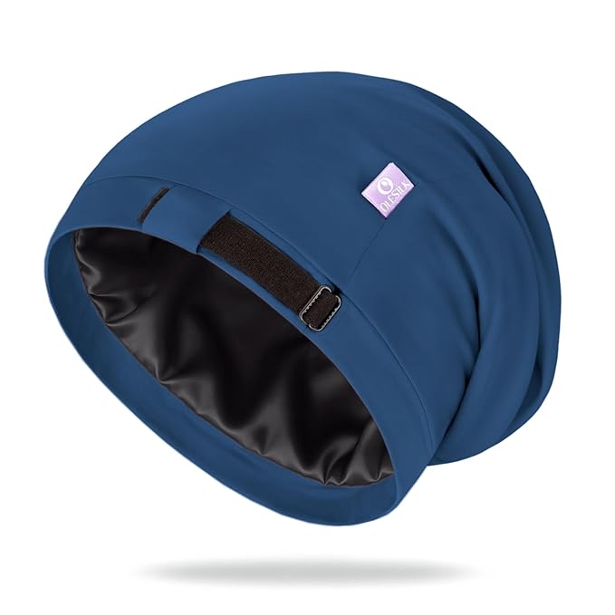 OLESILK Mulberry Silk Bonnet for Men, Mens Bonnet for Curly Hair, 100% Real Silk Hair Bonnet for Sleeping, Night Cap for Frizzy, RoyalBlue