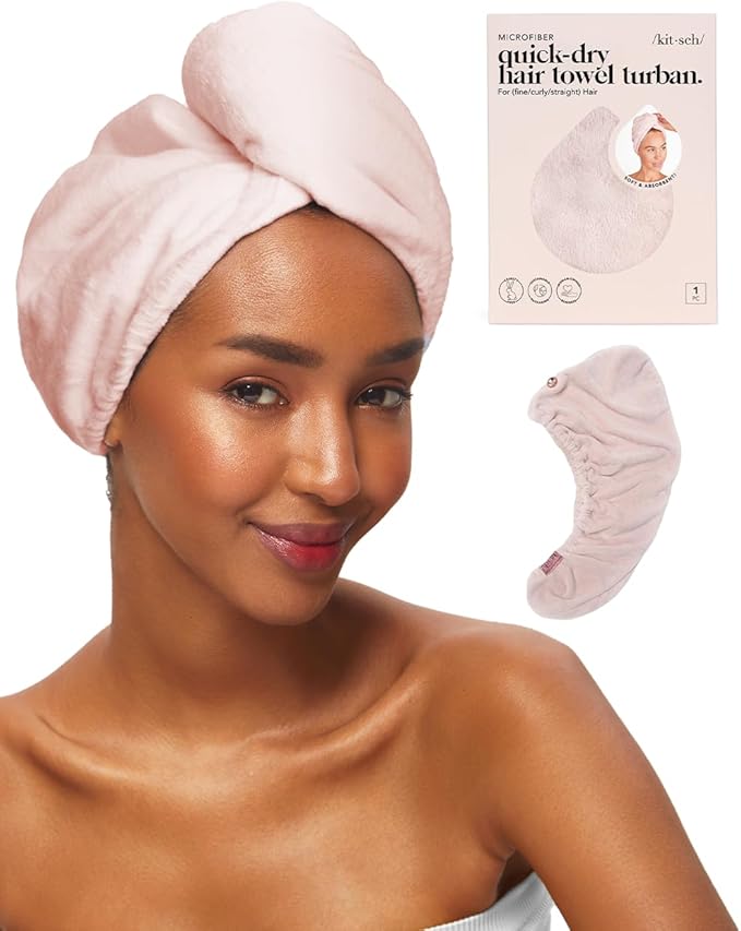 Kitsch Microfiber Hair Towel Wrap for Women – Ultra Absorbent Microfiber Bath Towels for Wet, Curly, Long or Short Hair – Anti-Frizz Hair Wrap, Great Hair Care Gifts for Women – Pink