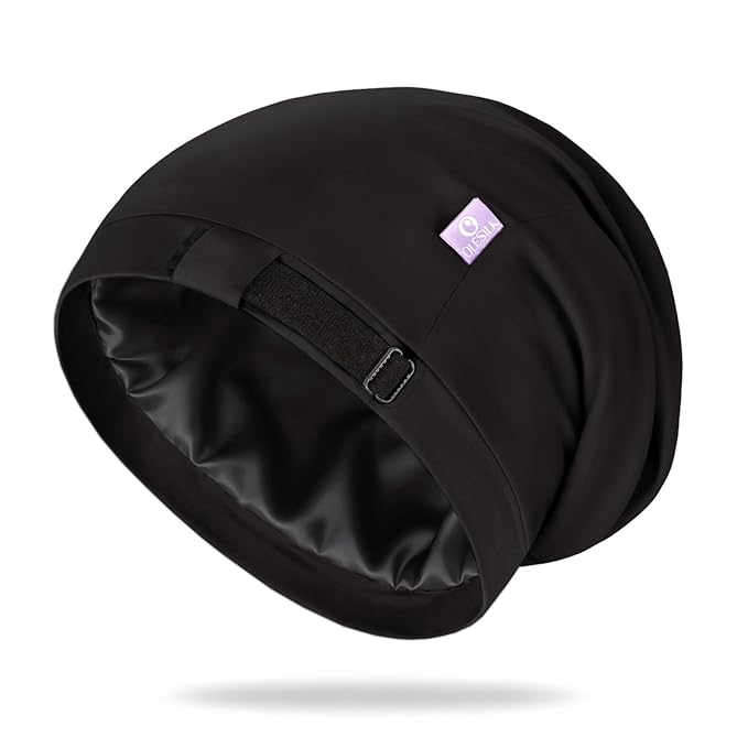 OLESILK Silk-Bonnet for Curly Hair, Silk Hair Bonnet for Sleeping, Unisex, Medium, Black