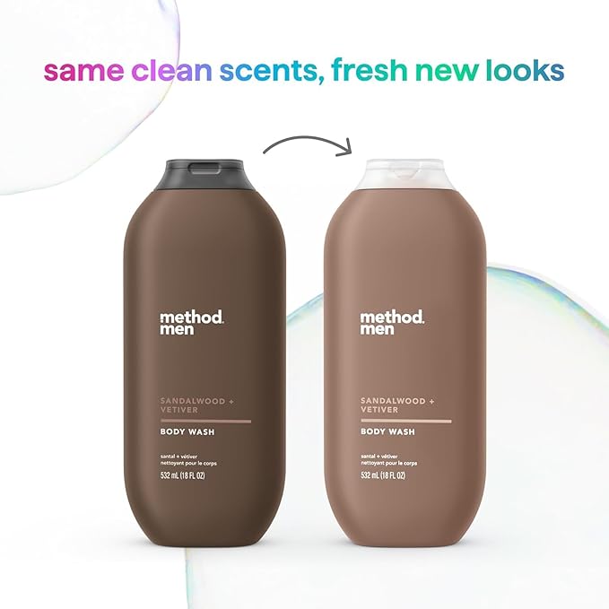 Method Men Body Wash, Sandalwood and Vetiver, Paraben and Phthalate Free, Quick-LatheringCleansers, Cruelty Free, 18 oz (Pack of 3)
