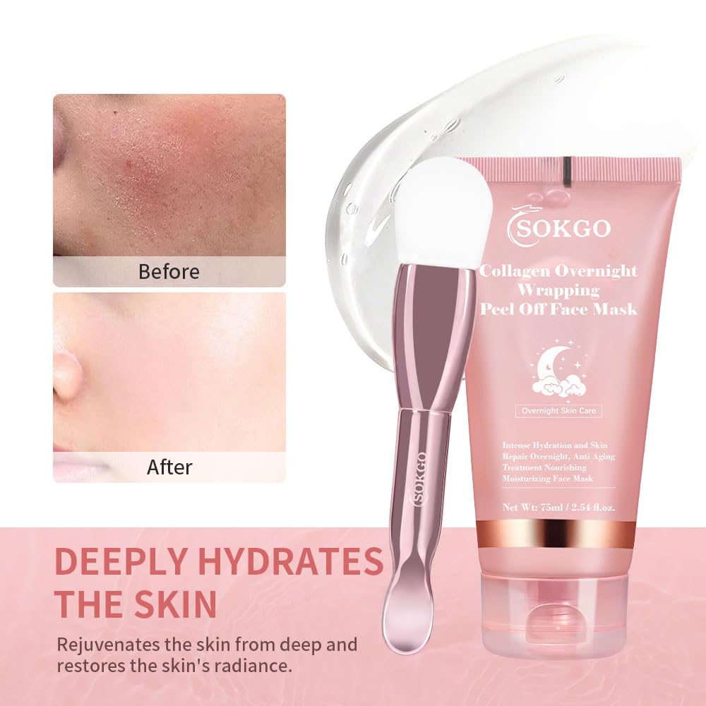 Collagen Overnight Wrapping Mask, Intensive Hydration Anti Aging Overnight Skin Treatment, Boosts Elasticity and Firmness, Revitalizes Dull Skin Reduces Fine Lines and Wrinkles (1PCS)