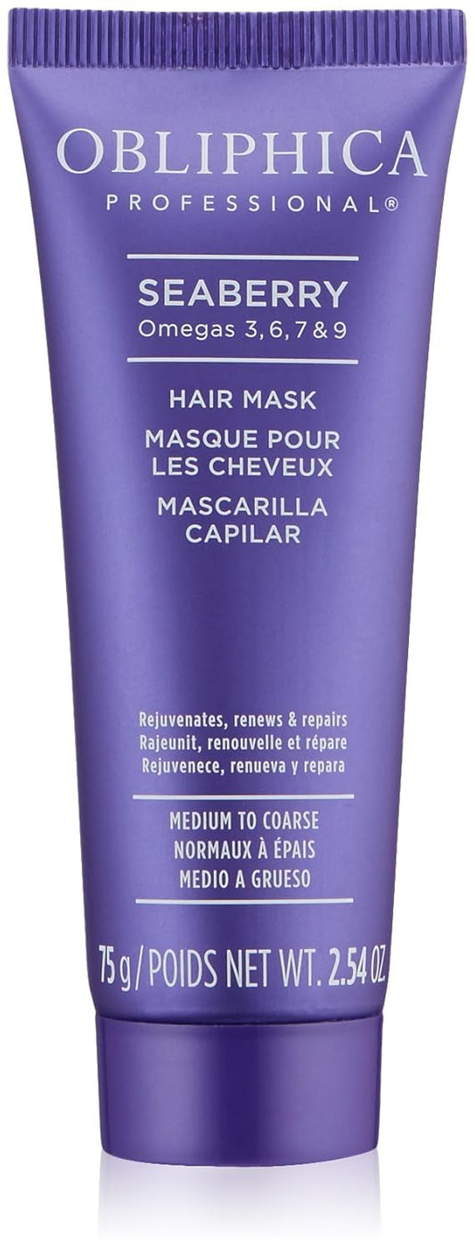 Obliphica Seaberry Hair Mask - Deep Conditioning Hydrating Treatment for Dry and Damaged Hair - Moisturizing Hair Repair and Growth Mask for Medium, Coarse, and Color-Treated Hair - 2.64 Fl Oz