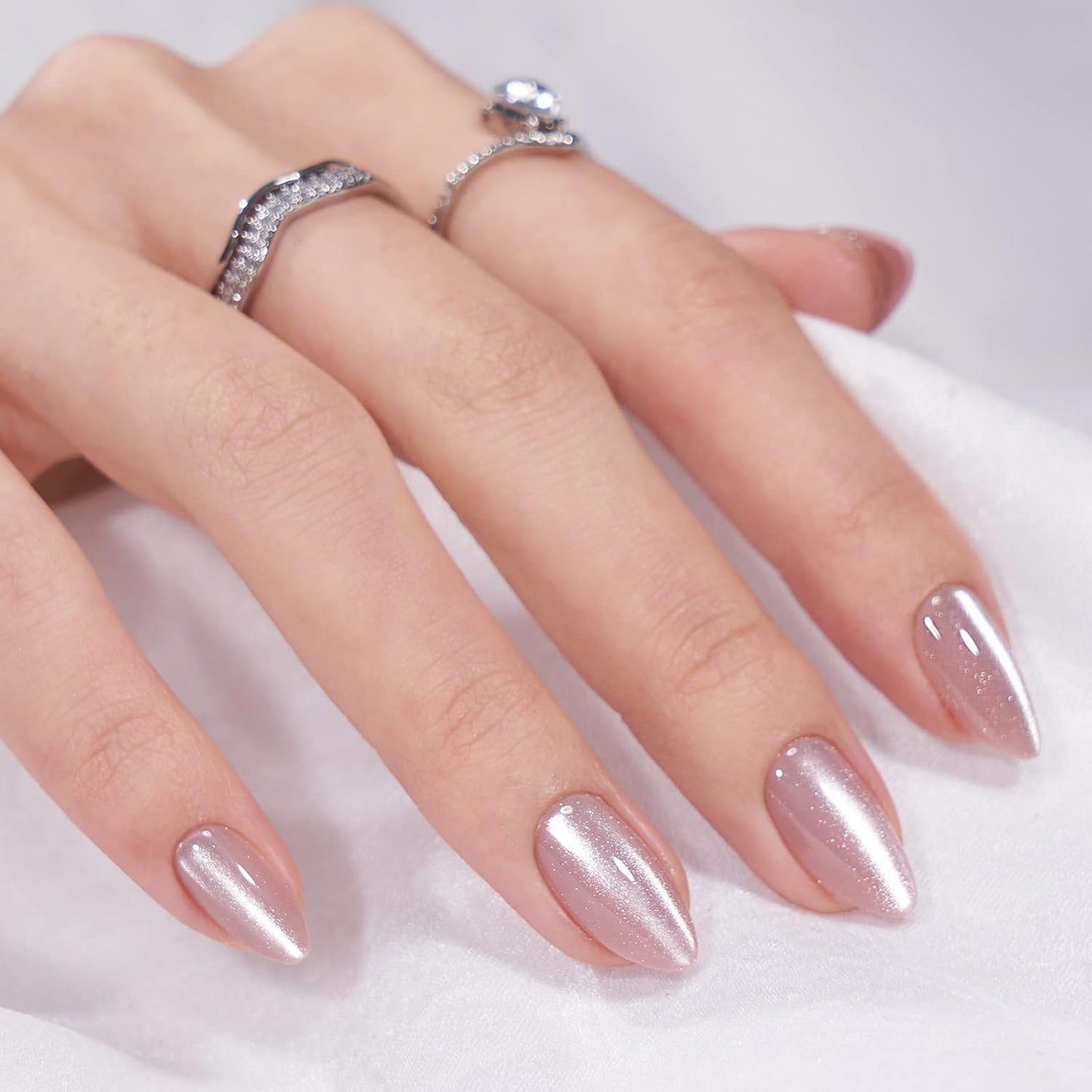 BTArtbox Press On Nails Almond - Short Soft Gel Fake Nails with Nail Glue, Opaque Reusable Stick On Nails in 16 Sizes - 30 Nail Kit, Falling Star Cat Eye
