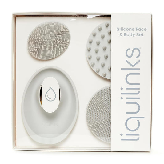 Skincare Essentials Kit - 4 Piece Bundle Pack - Face and Body Silicone Spa Accessory - Essential Beauty Set for Teen Girls Dove Grey