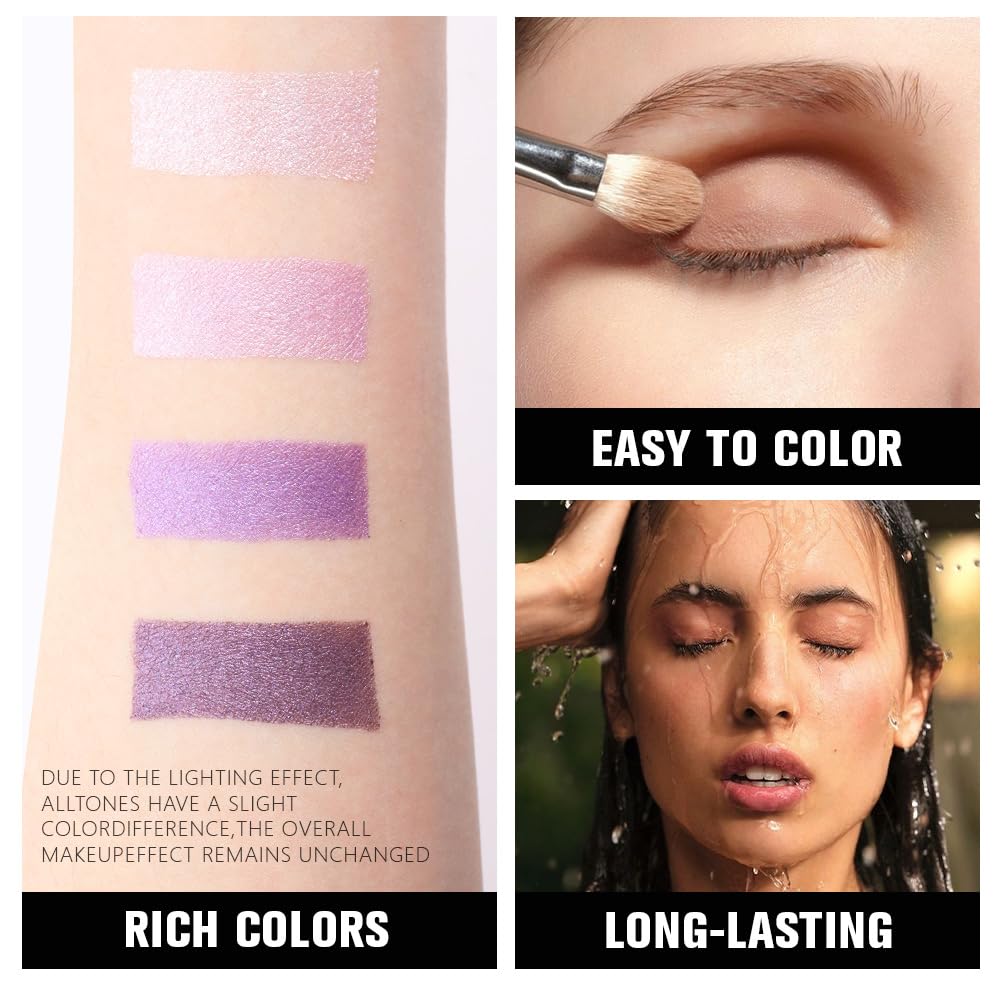 evpct Eyeshadow Quad Palette, Nude Pink Orchid Lavender Dark Purple Glitter Shimmer Metallic Matte High Pigment Eye Shadow Palette Makeup for older Women, Smudge Proof, Vegan Cruelty-free, Seductive