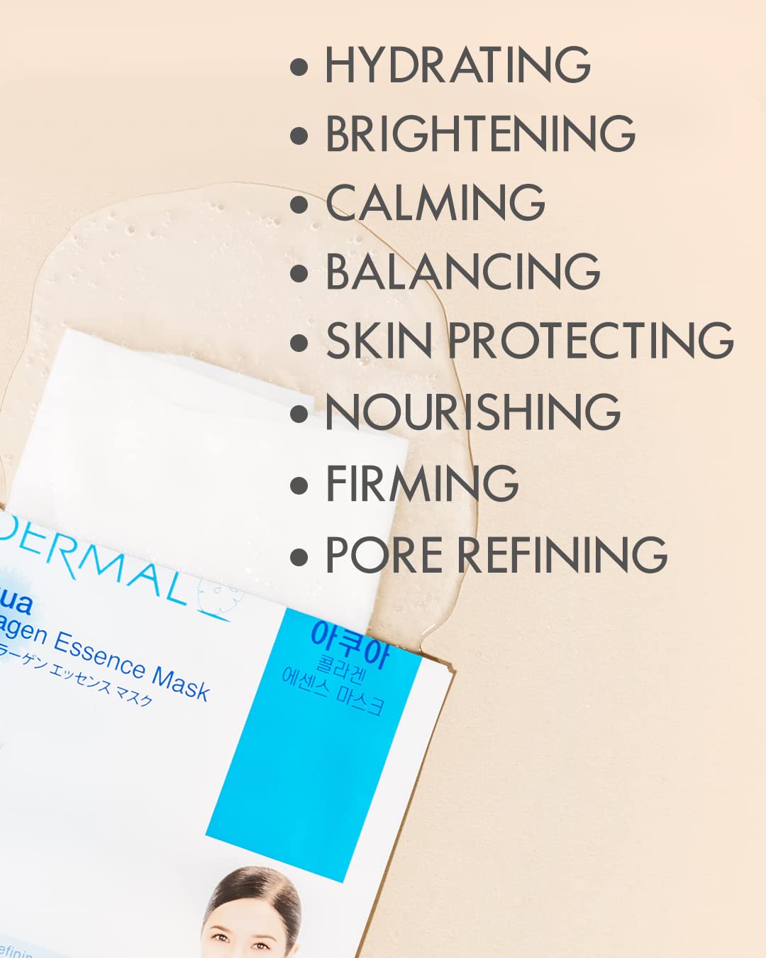 DERMAL Korean Collagen Face Mask – Hydrating & Soothing Sheet Mask with Panthenol – Hypoallergenic Calming Moisture Care for All Skin Types – 32 Combo Pack