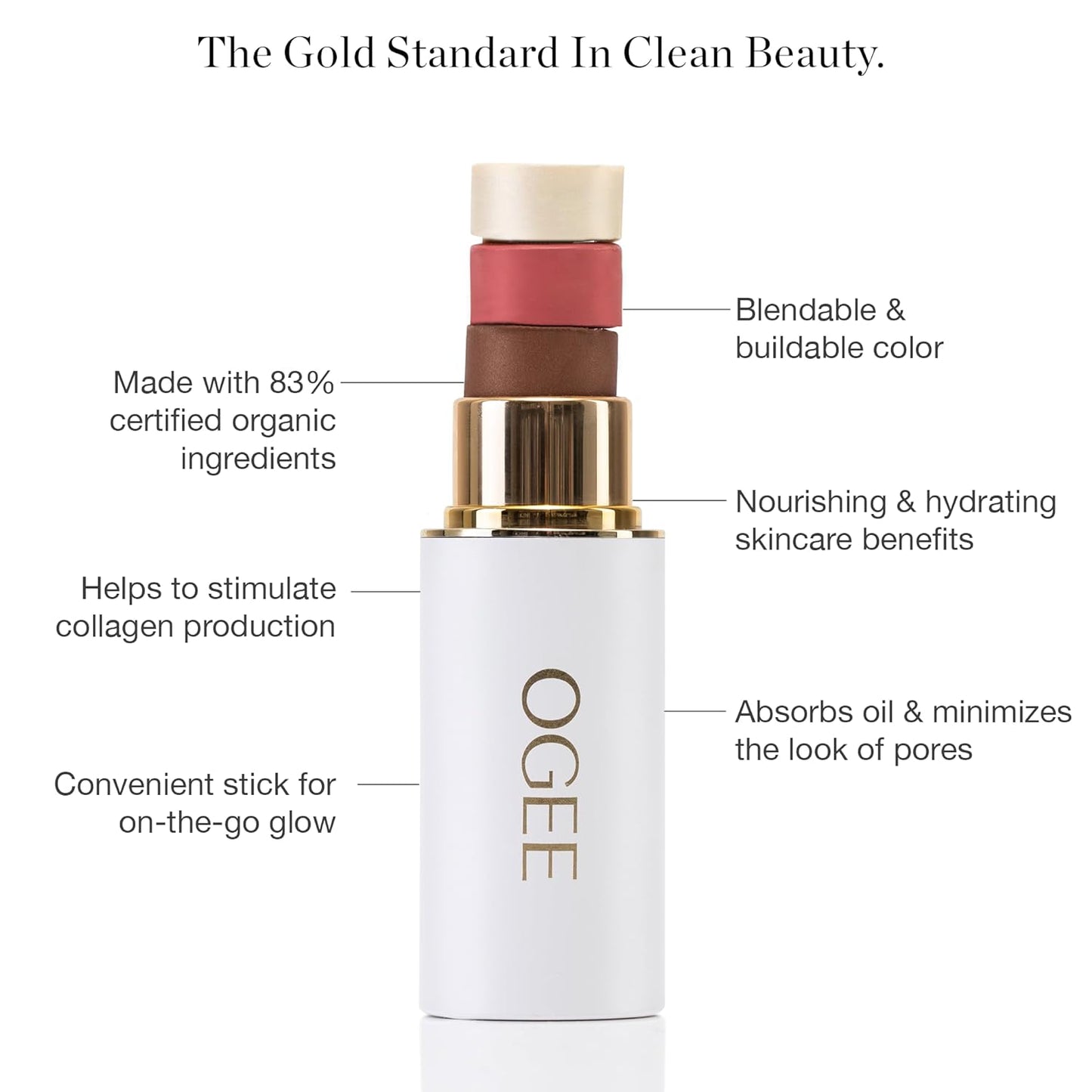 Ogee Sculpted Face Stick (CARNELIAN - SHEER LUMINOUS CORAL) Certified Organic Blush Stick - Multi-Use Cream Blush & Highlighter