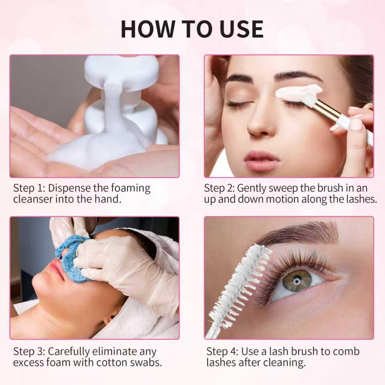 50 Pcs Lash Shampoo Bottle Brushes Set 10 Empty Foam Pump Dispensers 10 Label Stickers 10 Mascara Wands and Tubes 10 Cleansing Brush 10 Bag for Eyelash Extensions Aftercare(White)