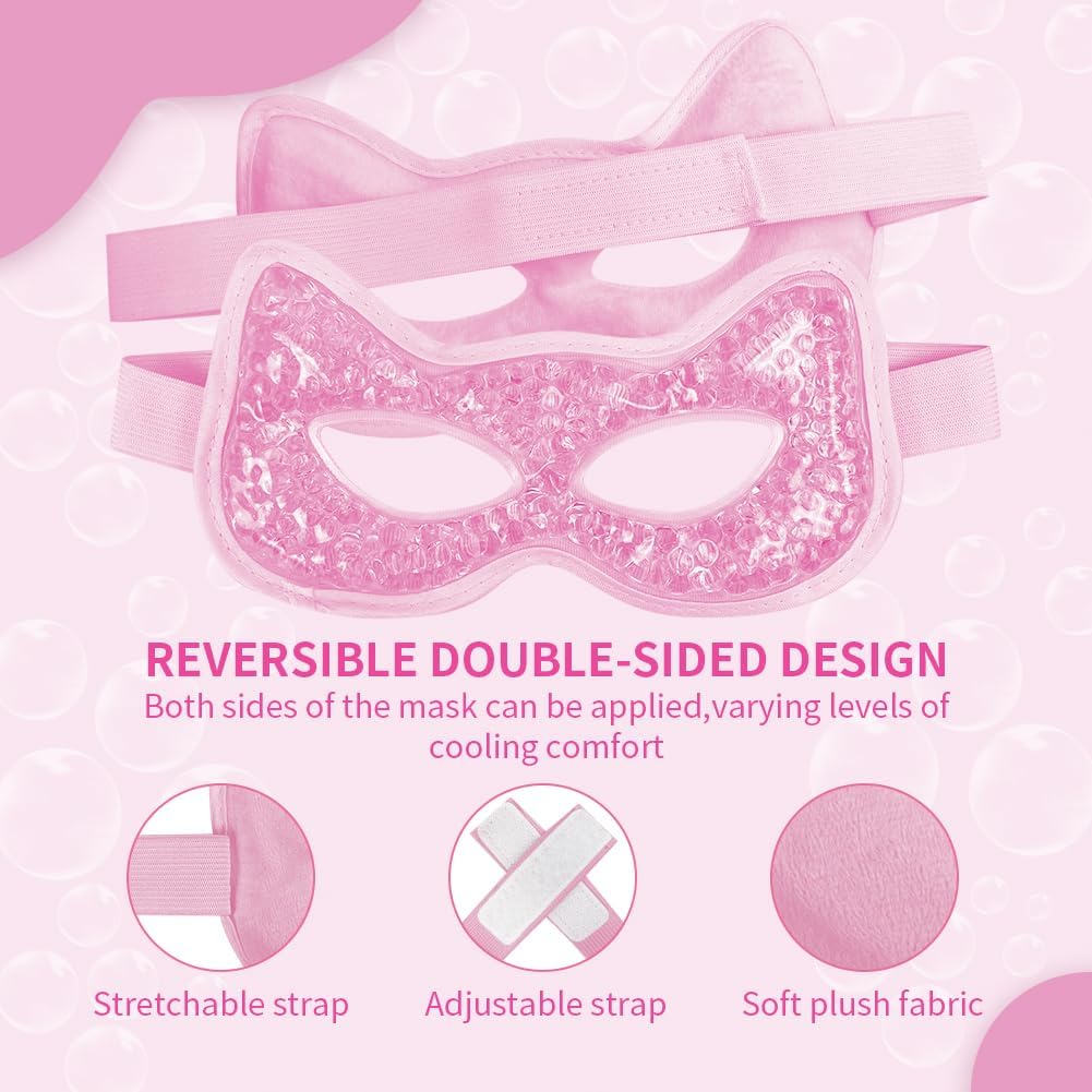Cooling Eye Mask, Gel Eye Mask Hot Cold Use, Cold Eye Mask for Puffy Eyes, Dry Eyes, Headaches, Migraines, Sinus, Dark Circles (1 pink)