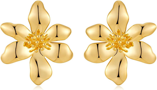 CLASSYZINT Gold/White/Red/Black Flower Stud Earrings For Women