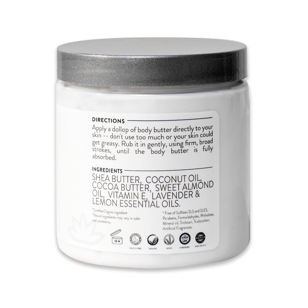 Glimmer Goddess Organic Whipped Body Butter for Women - Moisturizer Cream with Shea & Cocoa Butter, Almonds & Coconut Oil - Citrus Mango, 8oz