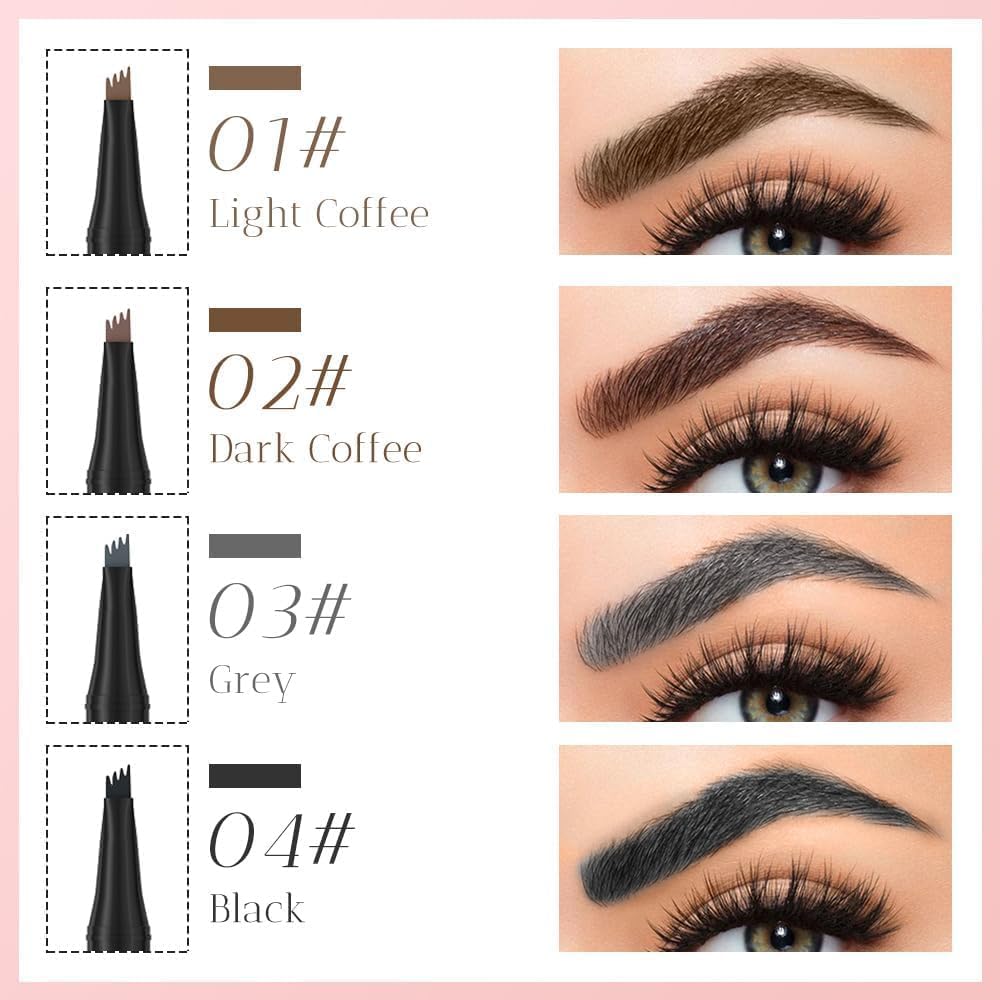 Microblading Eyebrow Pen, New 3D Microblading Eyebrow Pencil, Waterproof Eye Brow Pen with 4 Tip, Natural Magic Eyebrow Makeup Fine Stroke Contouring Pencil Long-Lasting Stay on All Day (Dark Brown)
